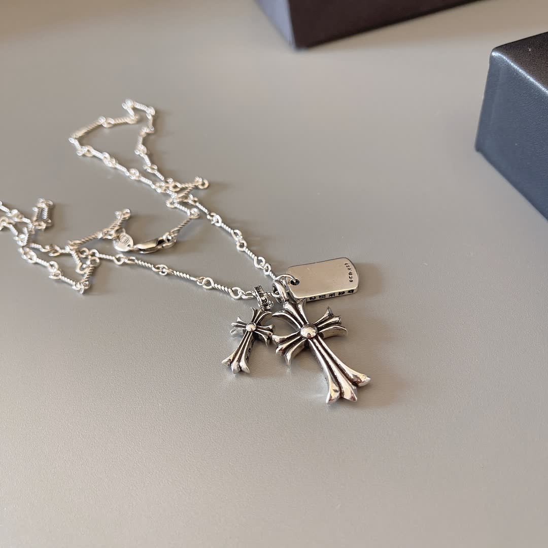 Chrome Hearts Chromecarts Silver Cross Pendant Necklace